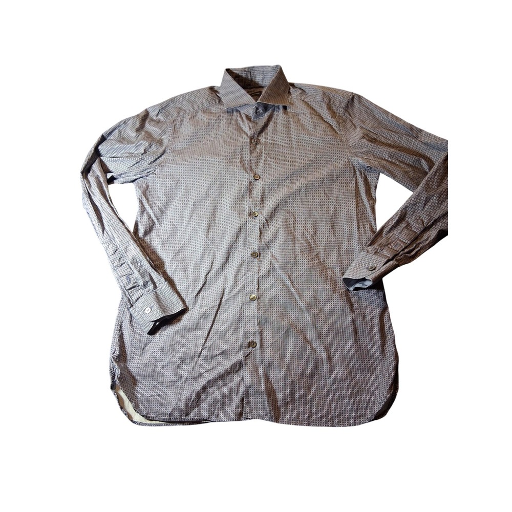Ermenegildo Zegna Mens Medium Blue Geometric Micro Print Button Down Shirt